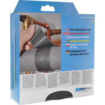 Rørisoleringstape, grå, 3 mm x 48 mm x 5 m