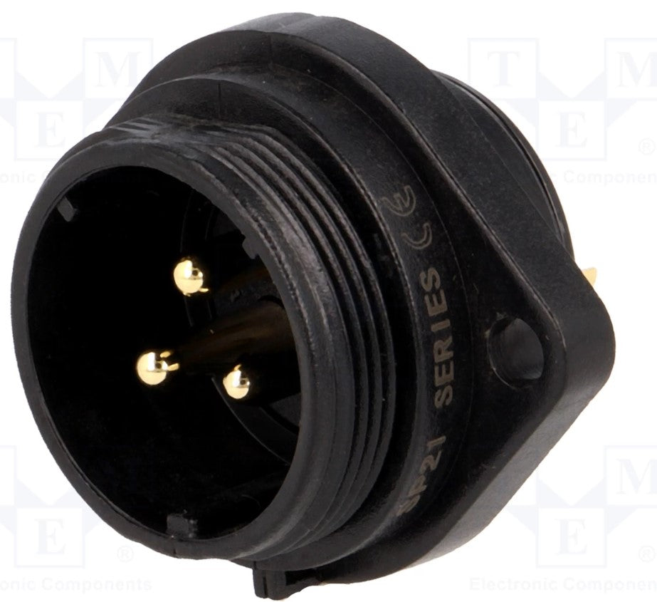 SP21 fatning - 3P han, 4mm², 30A, kabinet flange (IP68)