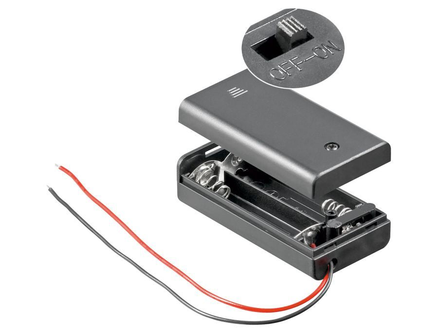 Batteriholder til 2xAA batteri, Lukket hus m. kontakt