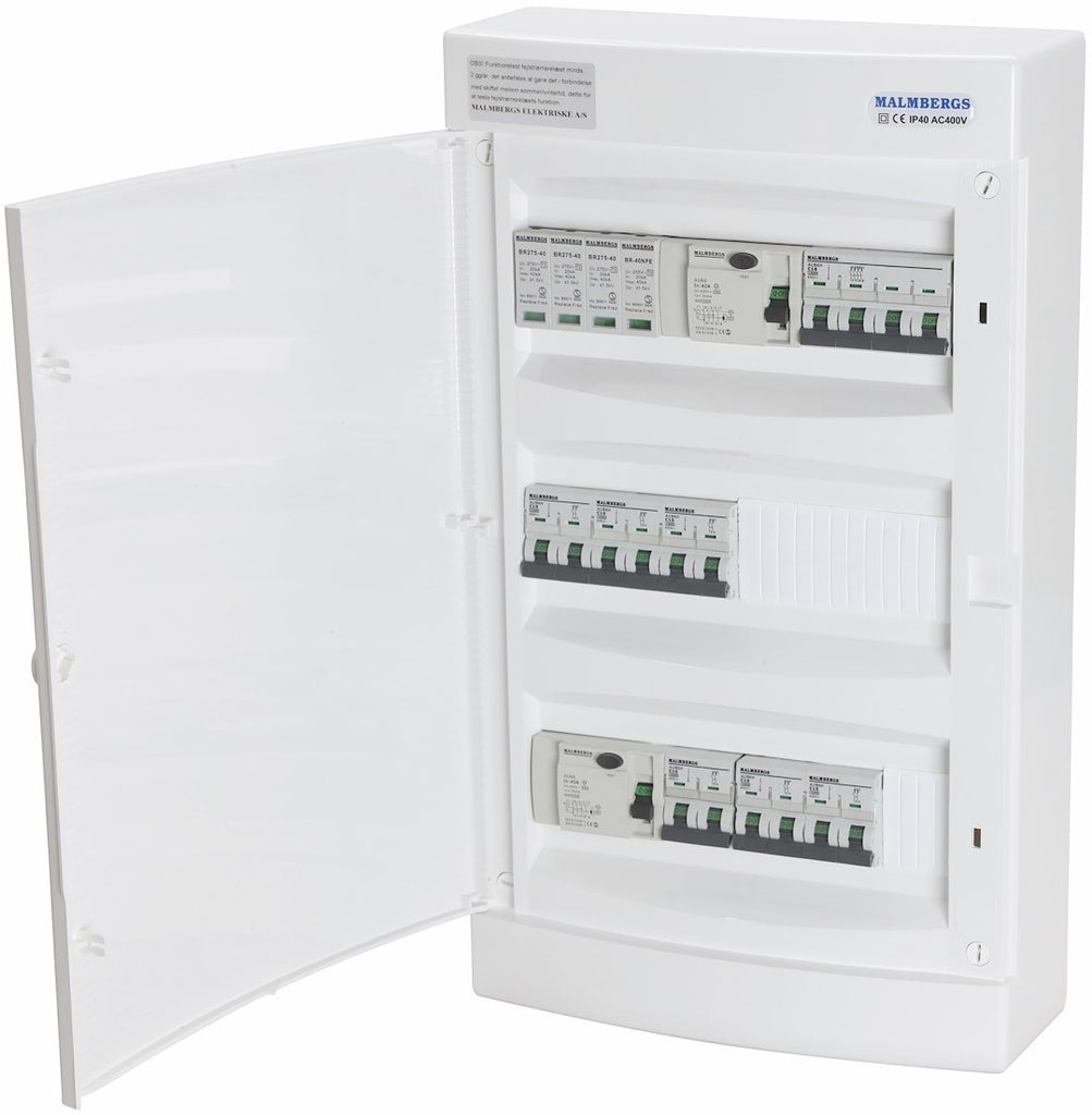 Færdigmonteret gruppetavle – 1x16A 3P+N + 6x 10A 1