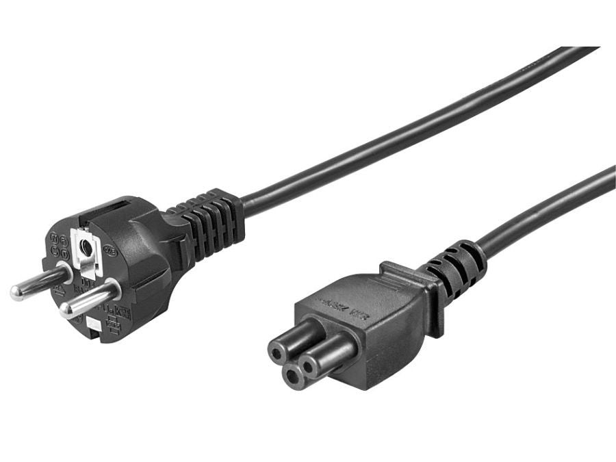 Strømkabel - CEE7/7 han til C5 (Mickey Mouse), Sort (1,8m)