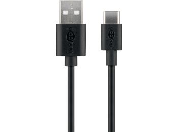 USB-A han > USB-C han (2.0) kabel, 3A, Sort (0,5m)