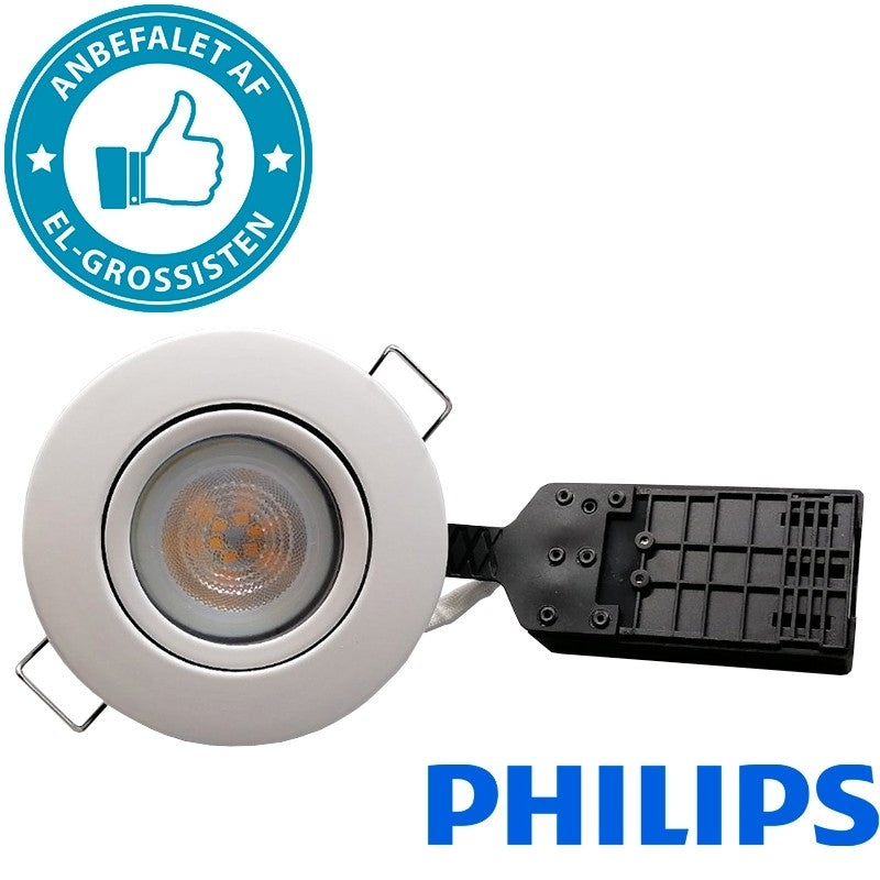 Pro indbygningsspot m 4W Philips dæmpbar LED pære 3000K - Mat hvid