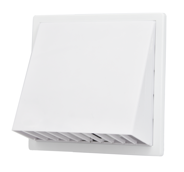 Vægrist med hætte - 170x170mm, Ø125mm, Hvid