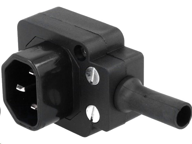 Apparatstik - IEC320-C14, 3pol han, 90° ned, Sort