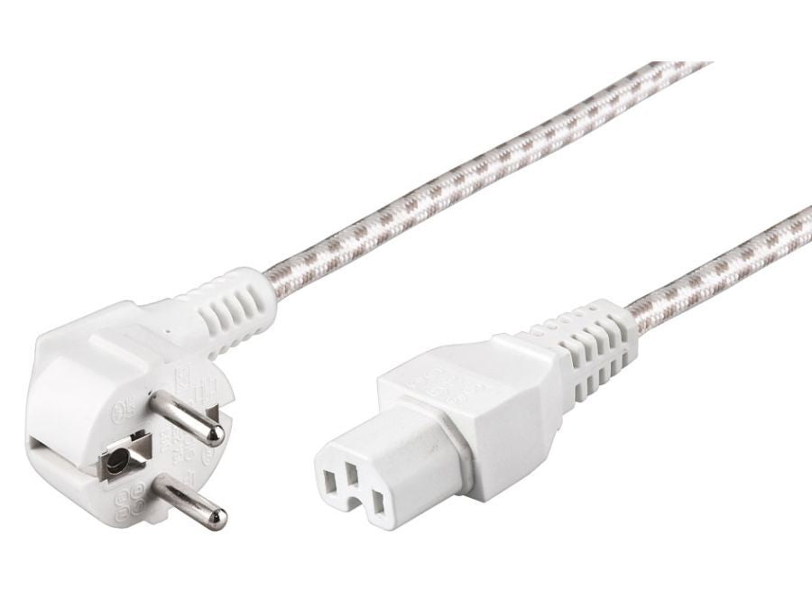 Strømkabel - CEE7/7 90° til C15 (høj-temperatur), hvid (2m)