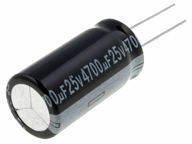 4700uF / 25V Lodret elektrolyt, Ø16x30mm (105°C)