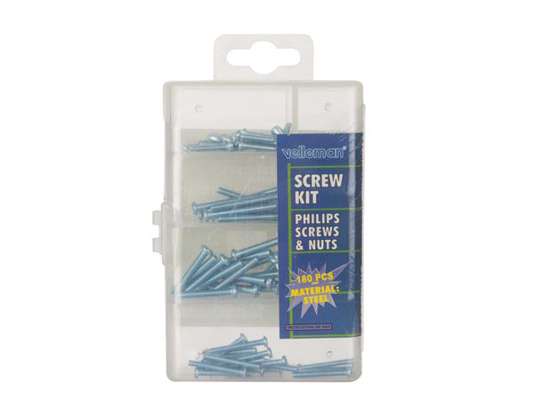 Mont. skruesortiment - 180 dele (M2,5/M3 skruer, møtrikker)