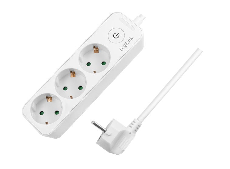 Stikdåse - 3 x CEE7/3, IP20, tænd/sluk-knap, Hvid