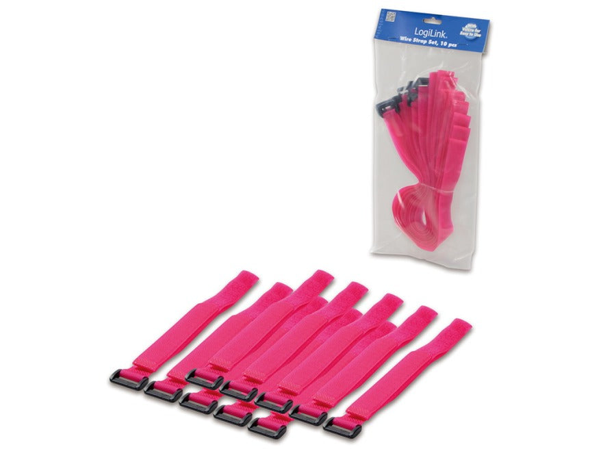 Velkro kabelbindere - 500x20mm, Pink (10 stk.)