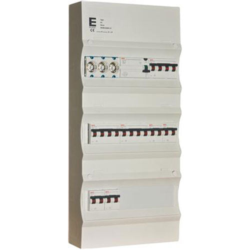 Færdigmonteret gruppetavle - HPFI, Tarif, 3x16A 3P+N, 4x13A 1P+N - Grå