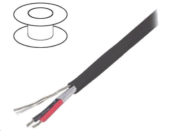 Skærmet kabel - 2 x 0,35mm² trådet, Ø3,5mm Sort (metervare)