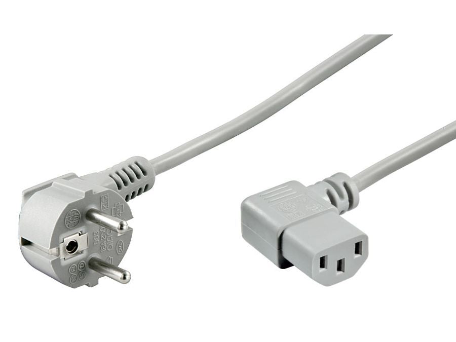 Strømkabel - CEE7/7 90° han > C13 90° (IEC), Grå (2m)