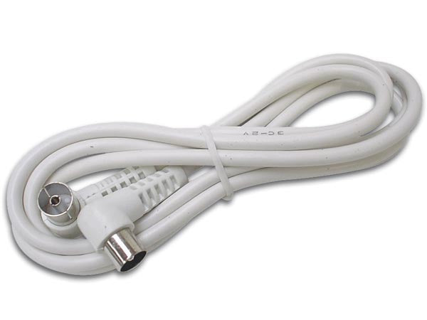 Antennekabel - 90° COAX han/hun, 3C-2V CCS, Hvid (2,5m)