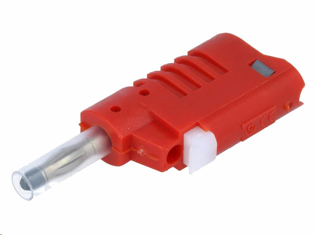 Bananstik m. sikkerhedskappe - 4mm, 60V / 36A, Rød