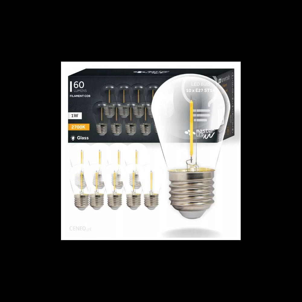 10 stk 2W LED pære - ST14, COB filament, klart glas, E27, 230V, 140lm, RA80