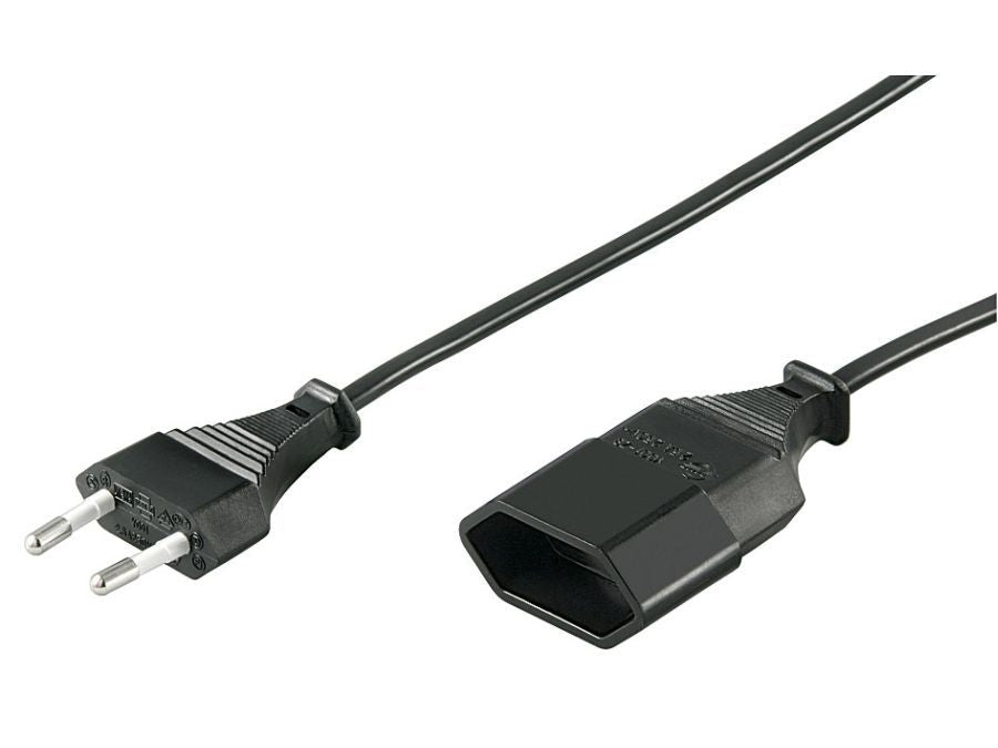Strømkabel - Euro han til Euro hun, Sort (5m)