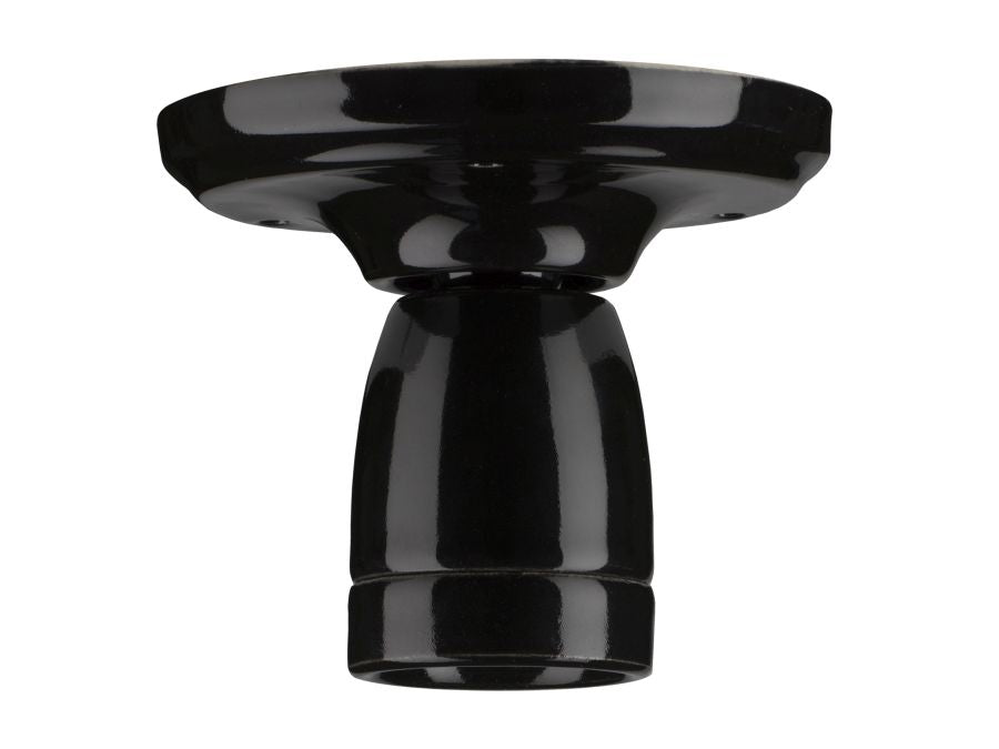 Loft/Væg fatning - E27, Porcelæn, Sort