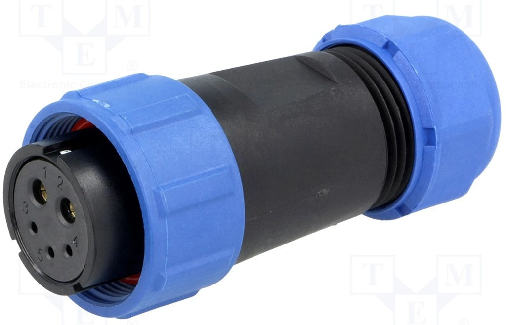 Rundstik, SP21 - 5 (2+3) pol hun, til Ø7-12mm kabel (IP68)