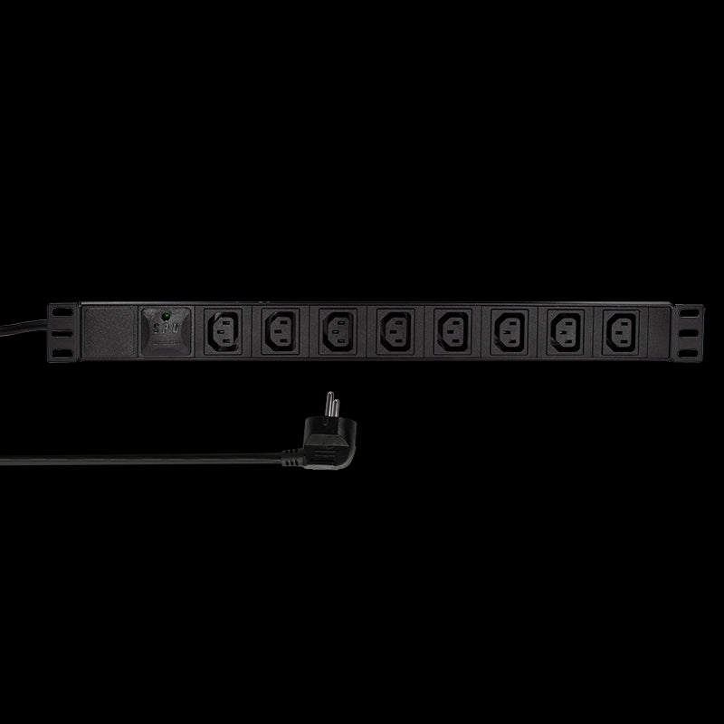 19" El-rackpanel - 8 x C13 (IEC320) hun, Sort (2m)