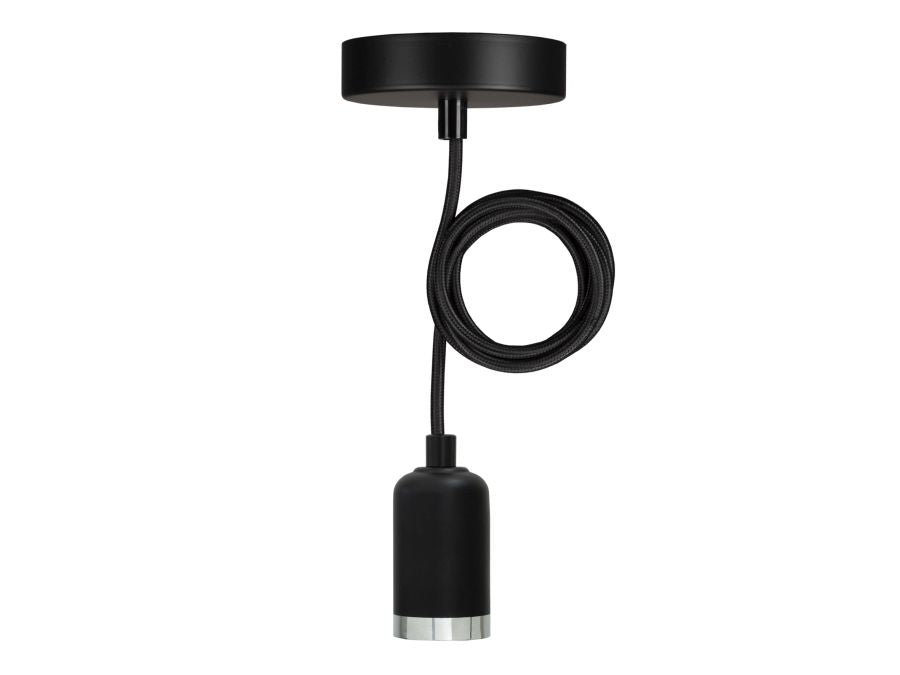 Pendel m. E27 sokkel - BARI, Sort stofledn. (1,5m)