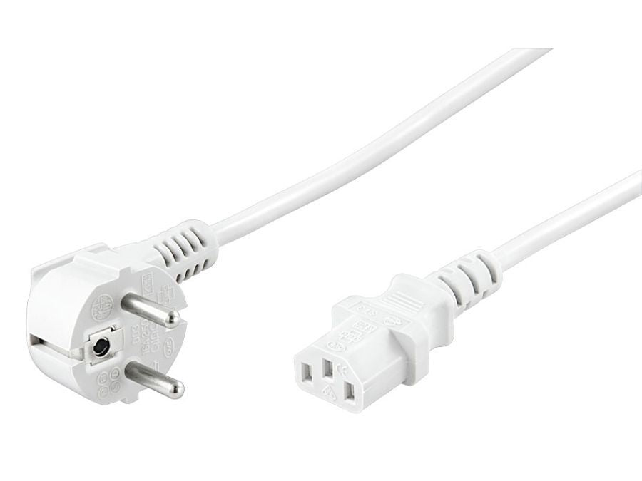 Strømkabel - CEE7/7 90° han > C13 (3pol AC hun) Hvid (3m)