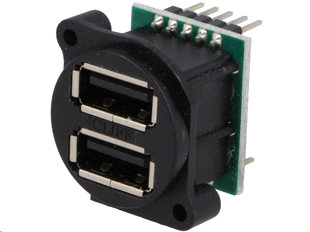 USB 2.0 fatning - 2 x USB A hun, Panelmontage, Sort