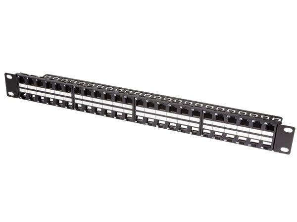 19" Patch panel - 1U, 48 x Keystone porte, Sort