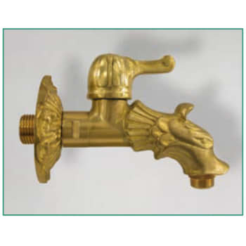 Aftaphane ½" med vingegreb, L 130mm. Messing, poloret, dyretud