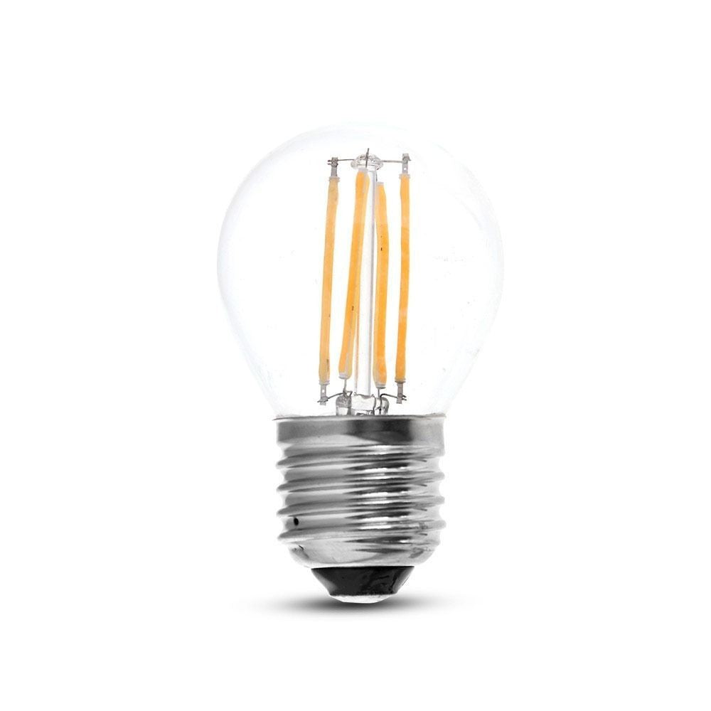 V-Tac 4W LED kronepære - G45, Kultråd, E27, Erstatter 40W, 400lm, RA80