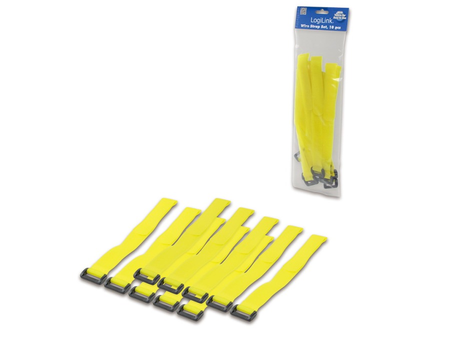 Velkro kabelbindere - 300x20mm, Gul (10 stk.)