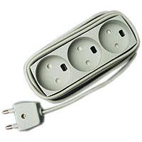 3-stikdåse grå 1,5m, m/blindhul 250V 13A