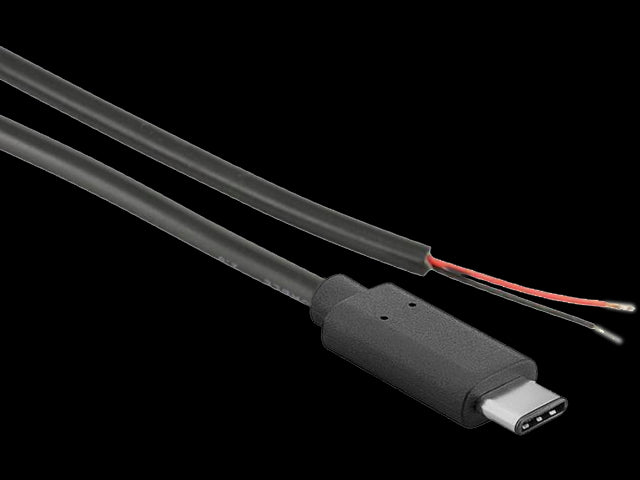 USB-C strømkabel m. 2 ledere (rød+/sort-) (1m)