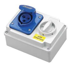 CEE vægudtag med afbryder IP44 16A/230V 2P+J