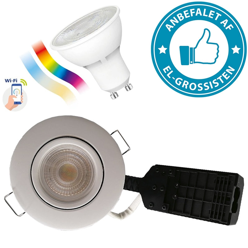 RGBW 5W Pro indbygningsspot m dæmpning, farveskift og WI-FI