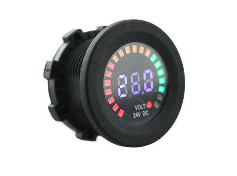 24V bil-batteri panel-voltmeter - 5-30Vdc, Farve-LED displ.