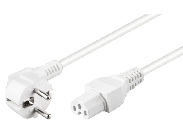 Strømkabel - CEE7/7 90° han til C13 (IEC), Hvid (2m)