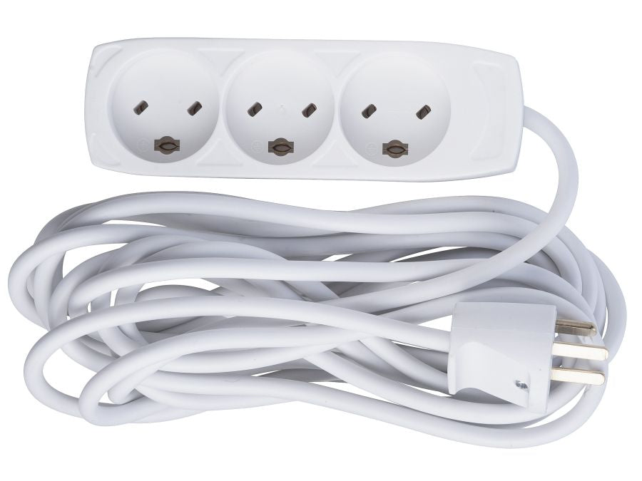 Stikdåse - 3 x EDB jord, Hvid (5m)