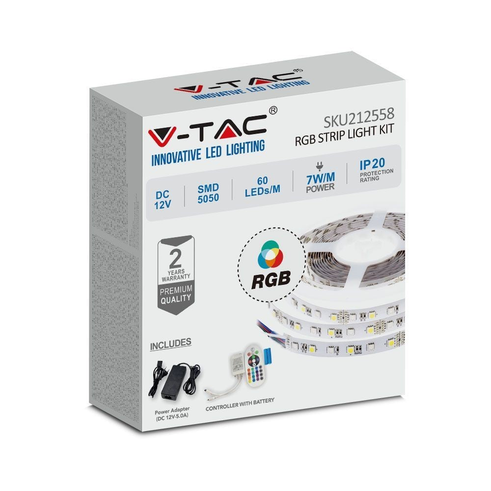 V-Tac 7W/m RGB LED-stripsæt - 5m, 60 LED pr. meter