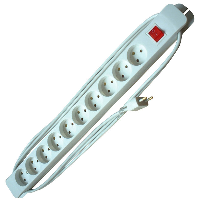 10-stikdåse m/afbryder u/jord 3 m. Ledning Hvid