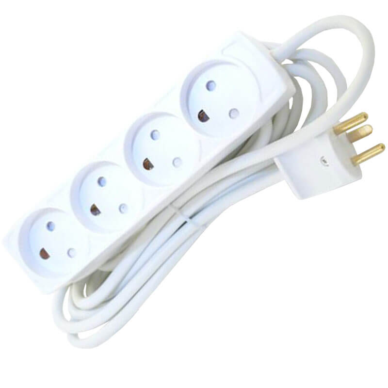 Stikdåse børnesikret 4-vejs 5m m/jord hvid