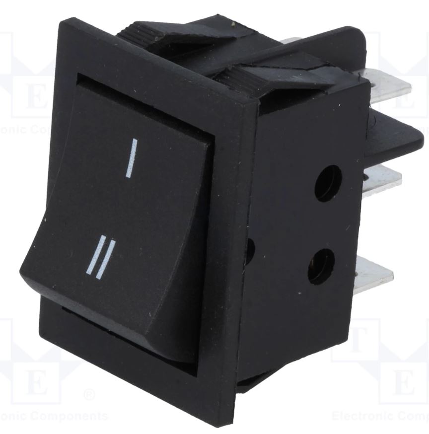 Vippekontakt - 2P ON-ON 15A/250V, 6,3mm spadeterm, Sort I-II