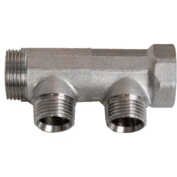 3/4" x 1/2" 2-grens fordelerrør messing TEA belægning u/kobl.