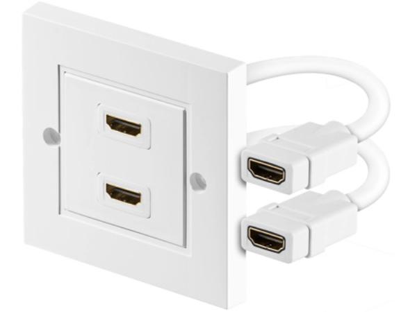 HDMI vægdåse - 2 x HDMI, til kabelkanal, Hvid