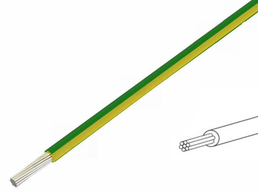 Silikoneledning - 0,75mm² trådet, 180°C Grøn/gul (metervare)