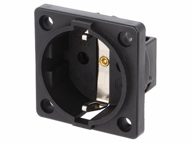 Strømudtag, Schuko (sidejord), 240V/16A, kabinetmont., Sort