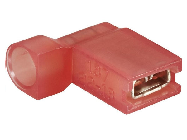 Rød kabelsko - Isol. 6,4mm spadefatn. 90° vinklet (1 stk.)