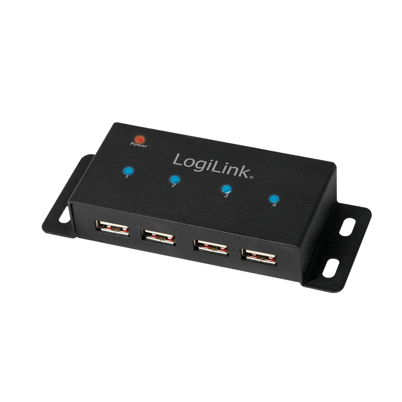 USB 2.0 HUB - 4 porte inkl. 2A strømforsyning, til montage