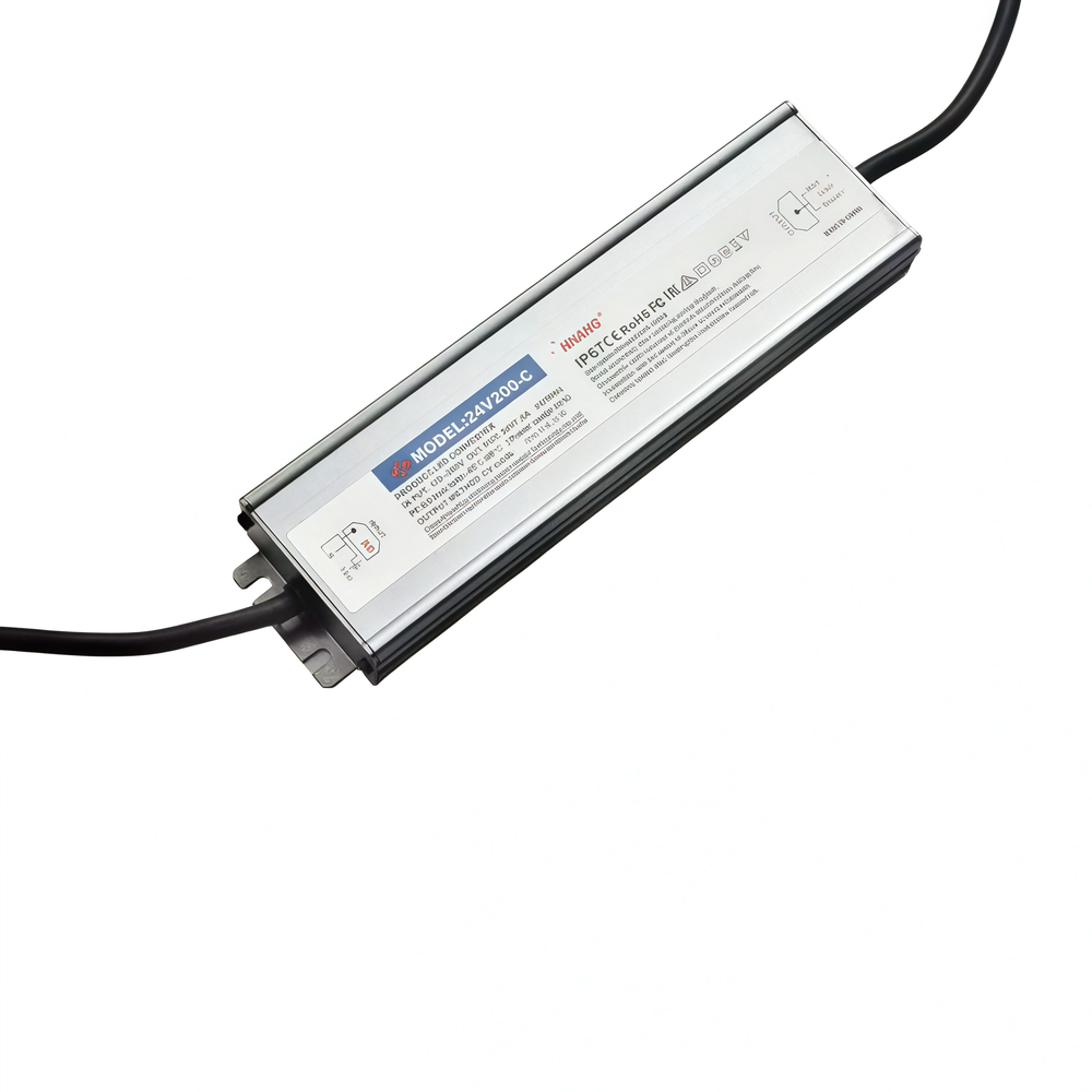 200W strømforsyning - 24V DC, 8,3A, flicker free, IP67 vandtæt, til udendørs brug