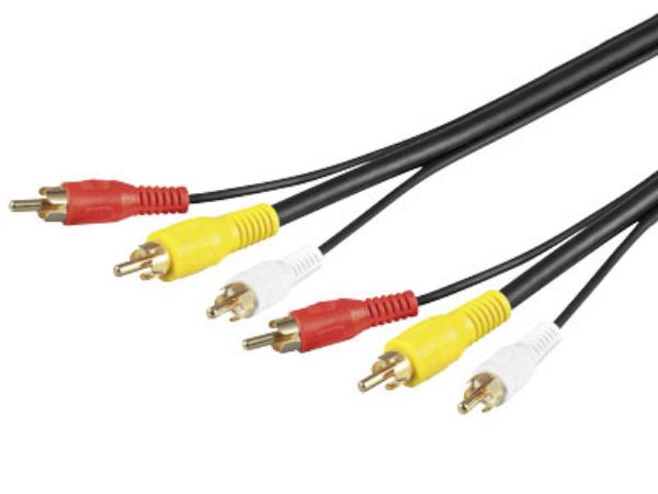 A/V kabel - 3 x RCA han > 3 x RCA han, RG59 forgyldt (10m)